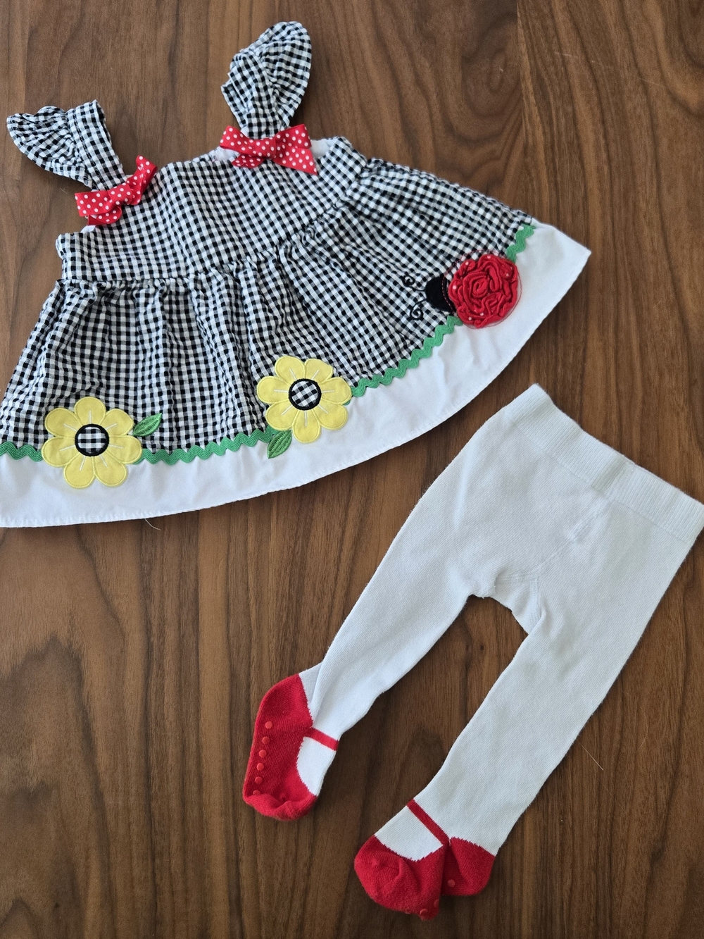 Goodlad Gingham Ladybug Tunic Top & Mary Jane Tight Set 12m